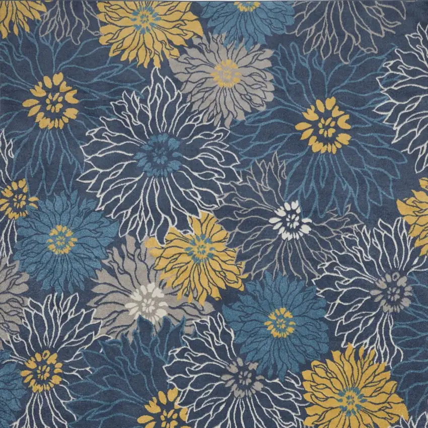 Navy Blue Floral Power Loom Area Rug Photo 7