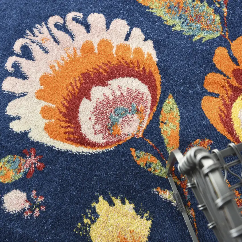 Navy Blue Floral Power Loom Area Rug Photo 9