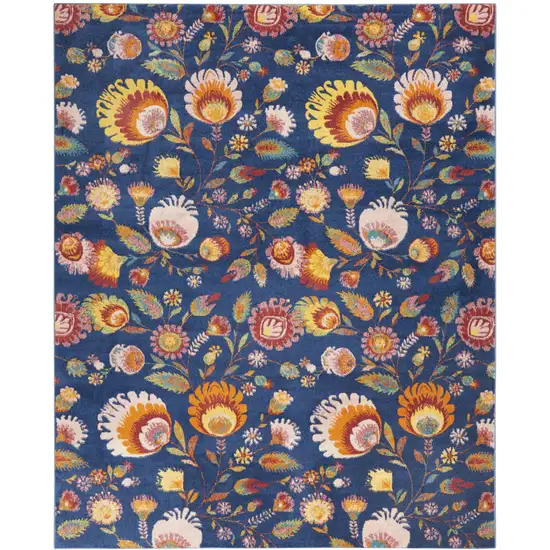 Navy Blue Floral Power Loom Area Rug Photo 6