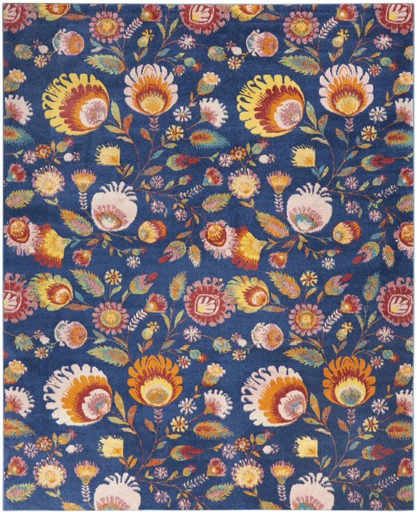 Navy Blue Floral Power Loom Area Rug Photo 6