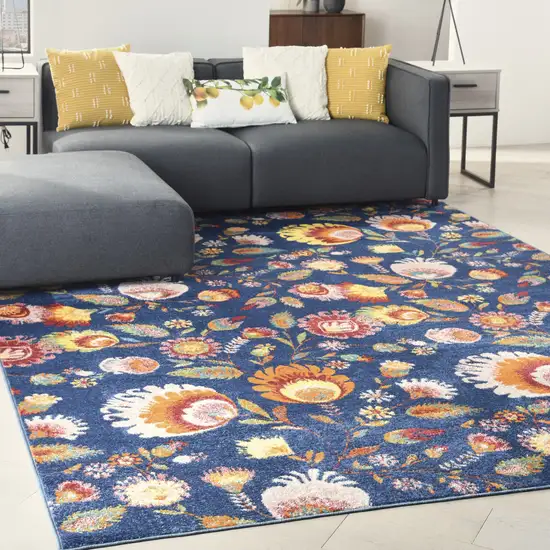 Navy Blue Floral Power Loom Area Rug Photo 4