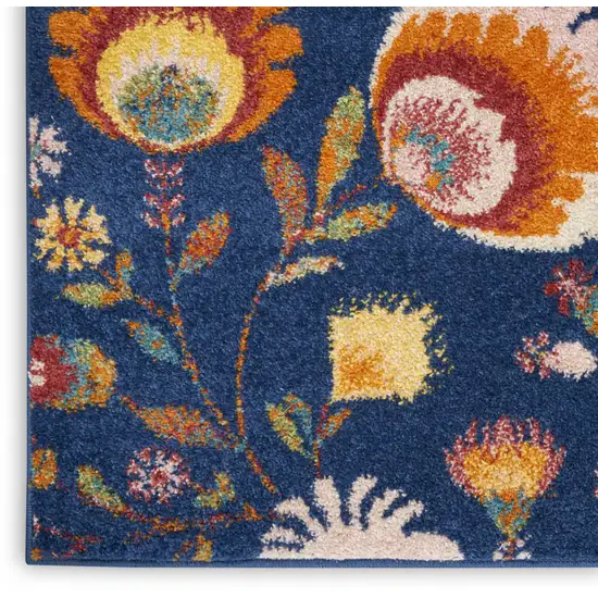 Navy Blue Floral Power Loom Area Rug Photo 8