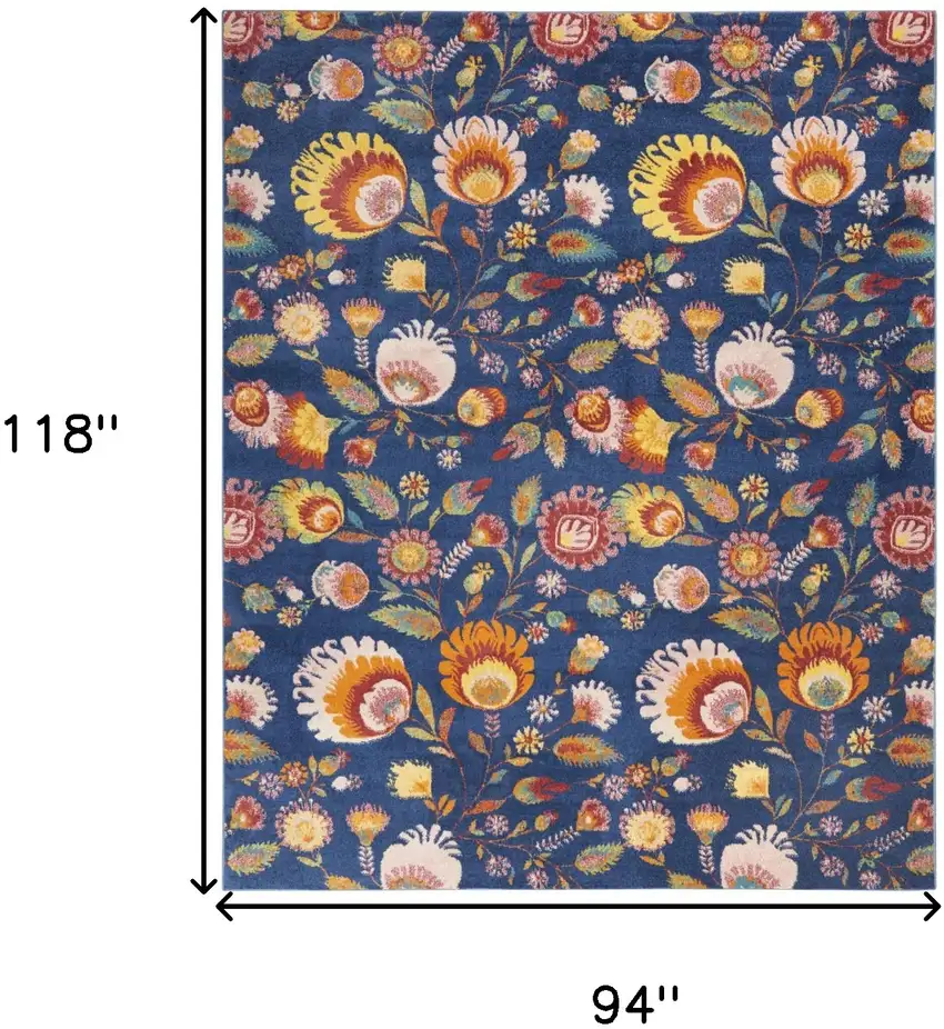 Navy Blue Floral Power Loom Area Rug Photo 3