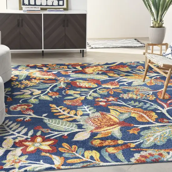 Navy Blue Floral Power Loom Area Rug Photo 3