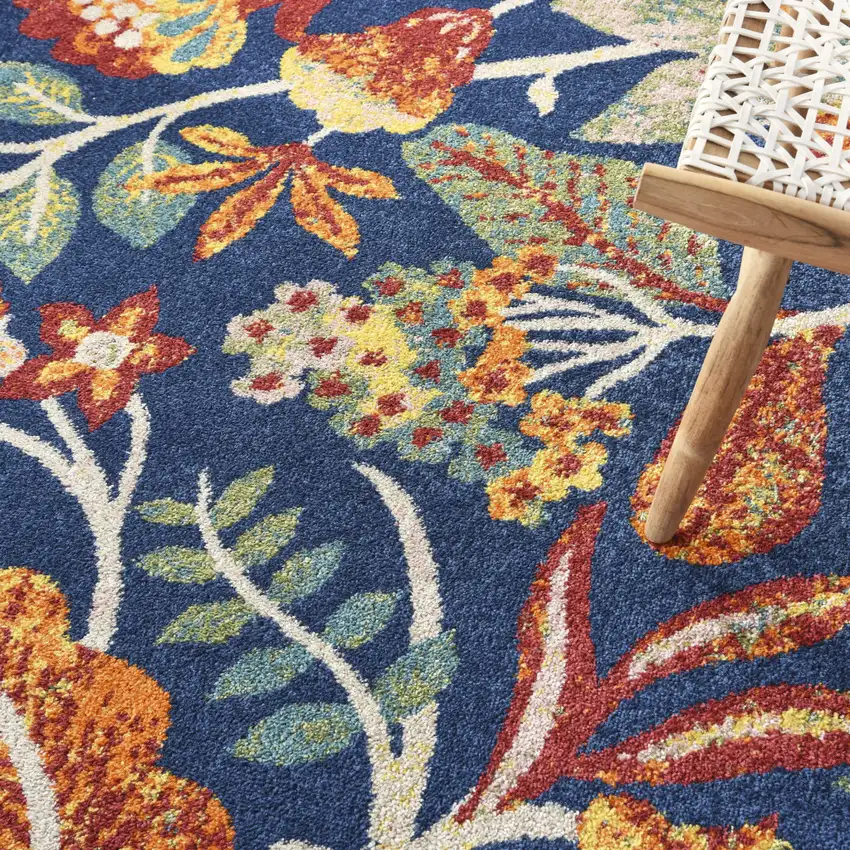 Navy Blue Floral Power Loom Area Rug Photo 1