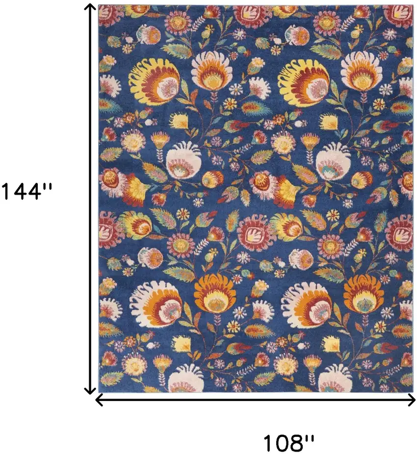 Navy Blue Floral Power Loom Area Rug Photo 3