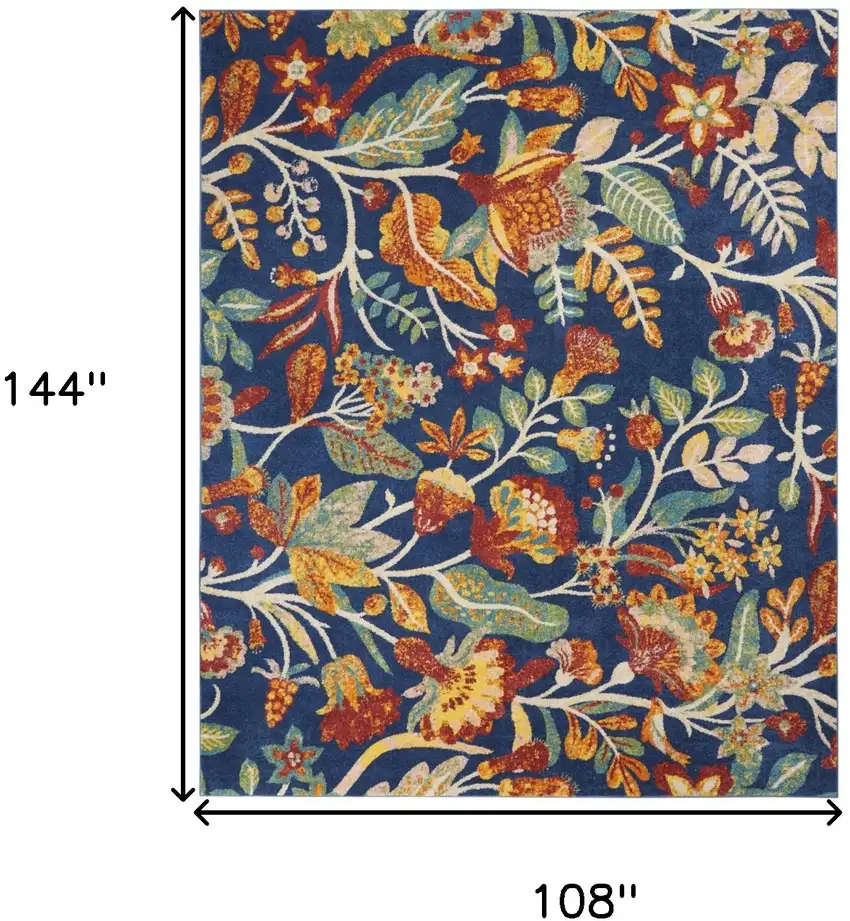 Navy Blue Floral Power Loom Area Rug Photo 3