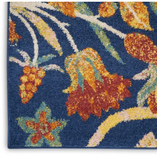 Navy Blue Floral Power Loom Area Rug Photo 8
