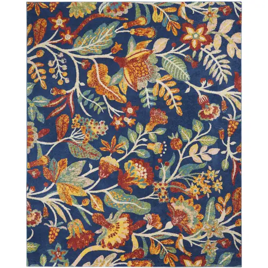 Navy Blue Floral Power Loom Area Rug Photo 1