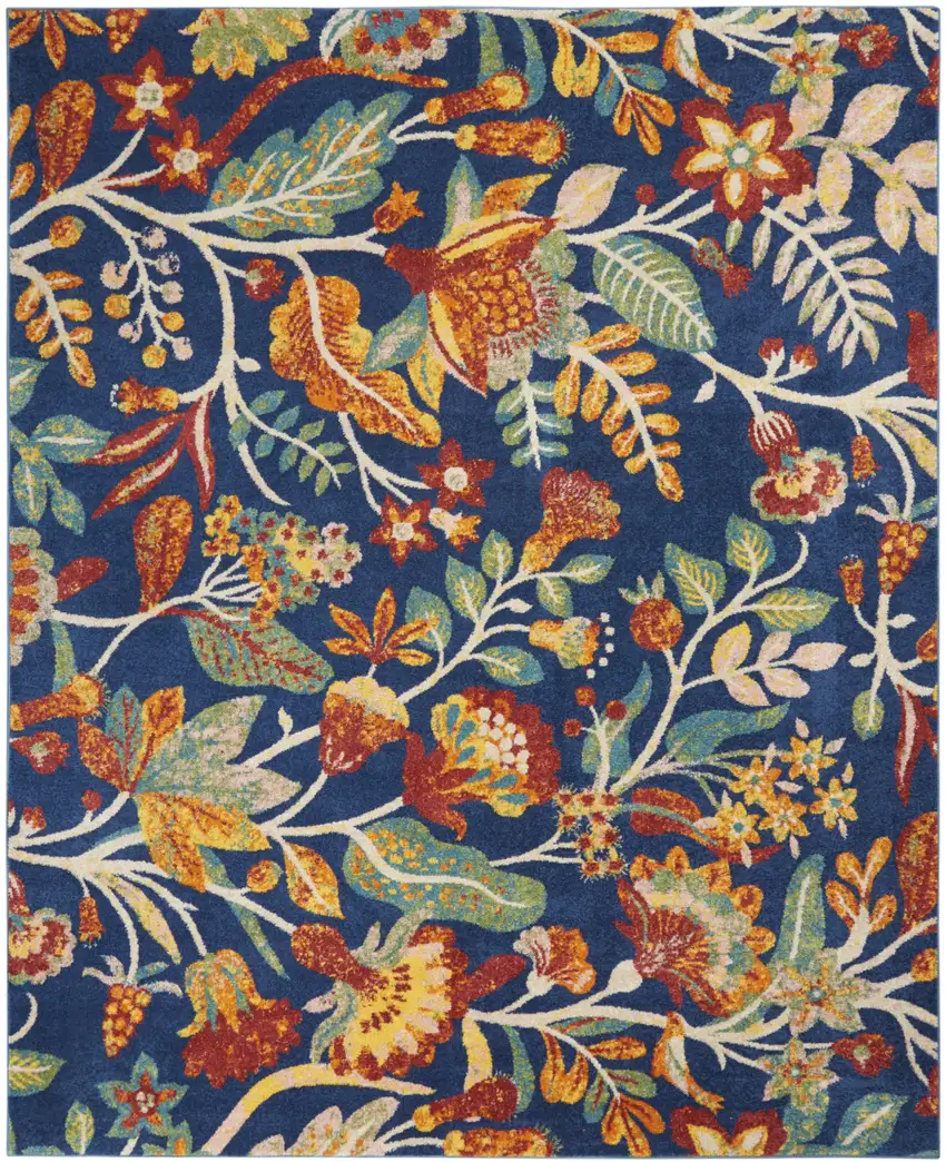 Navy Blue Floral Power Loom Area Rug Photo 1