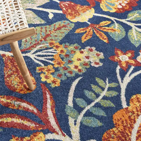 Navy Blue Floral Power Loom Area Rug Photo 2