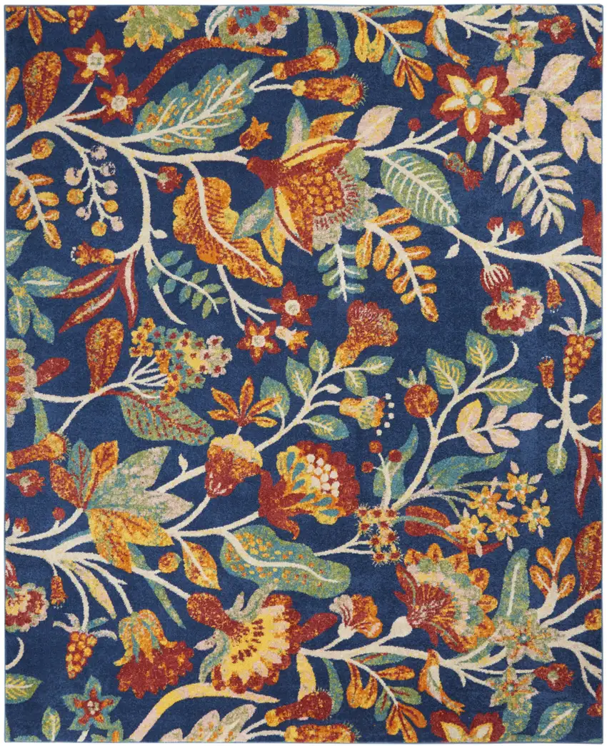 Navy Blue Floral Power Loom Area Rug Photo 2