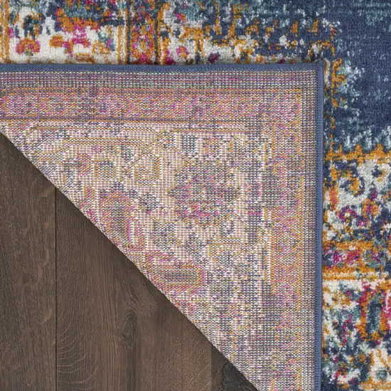 Navy Blue Floral Power Loom Distressed Area Rug Photo 7