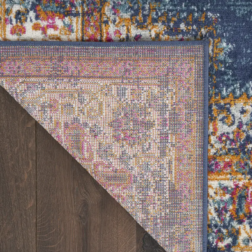 Navy Blue Floral Power Loom Distressed Area Rug Photo 7