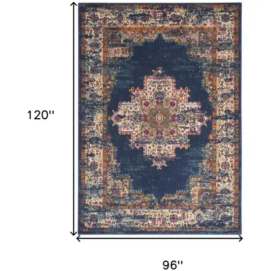 Navy Blue Floral Power Loom Distressed Area Rug Photo 9