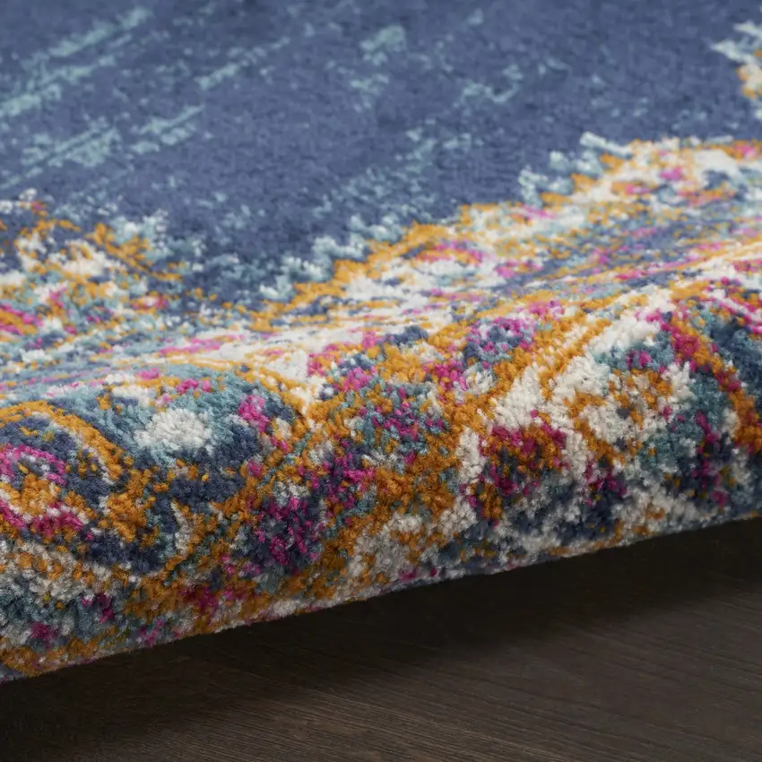 Navy Blue Floral Power Loom Distressed Area Rug Photo 9