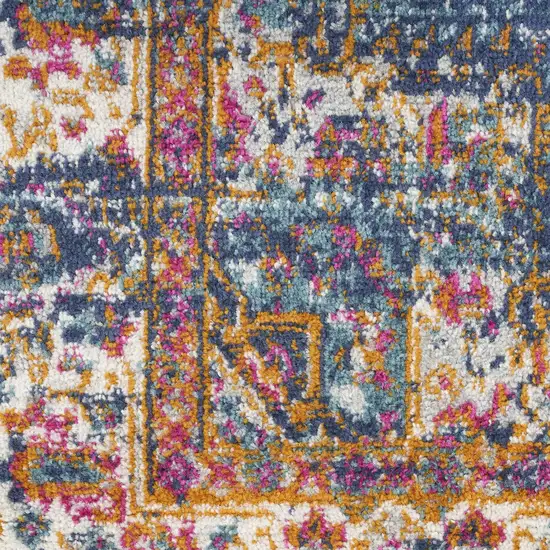 Navy Blue Floral Power Loom Distressed Area Rug Photo 3
