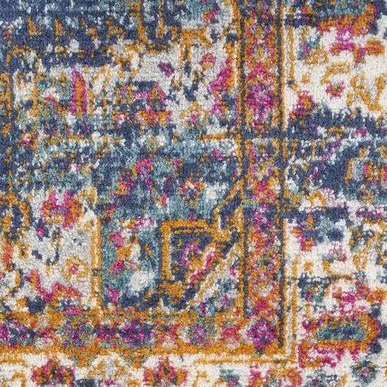 Navy Blue Floral Power Loom Distressed Area Rug Photo 1