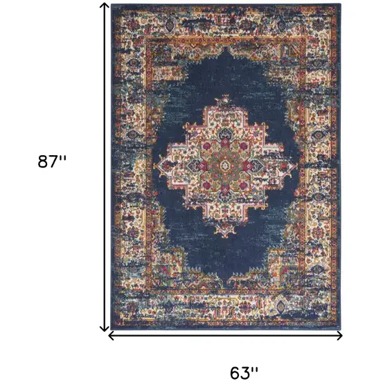Navy Blue Floral Power Loom Distressed Area Rug Photo 3