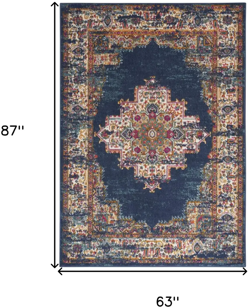 Navy Blue Floral Power Loom Distressed Area Rug Photo 3