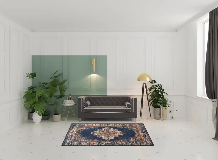Navy Blue Floral Power Loom Distressed Area Rug Photo 2