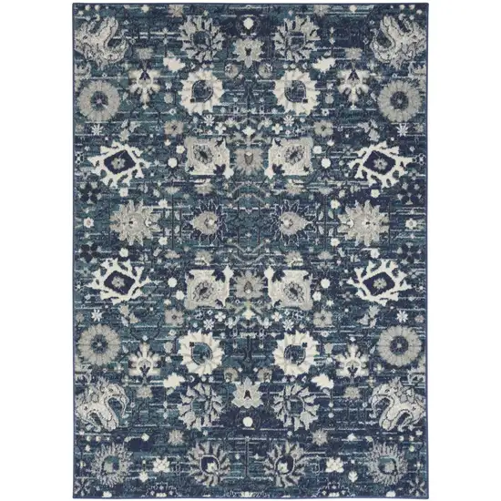Navy Blue Floral Power Loom Distressed Area Rug Photo 2