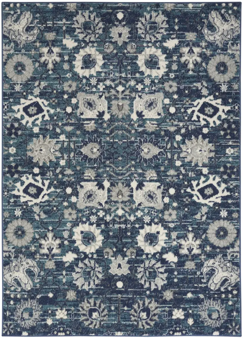 Navy Blue Floral Power Loom Distressed Area Rug Photo 2