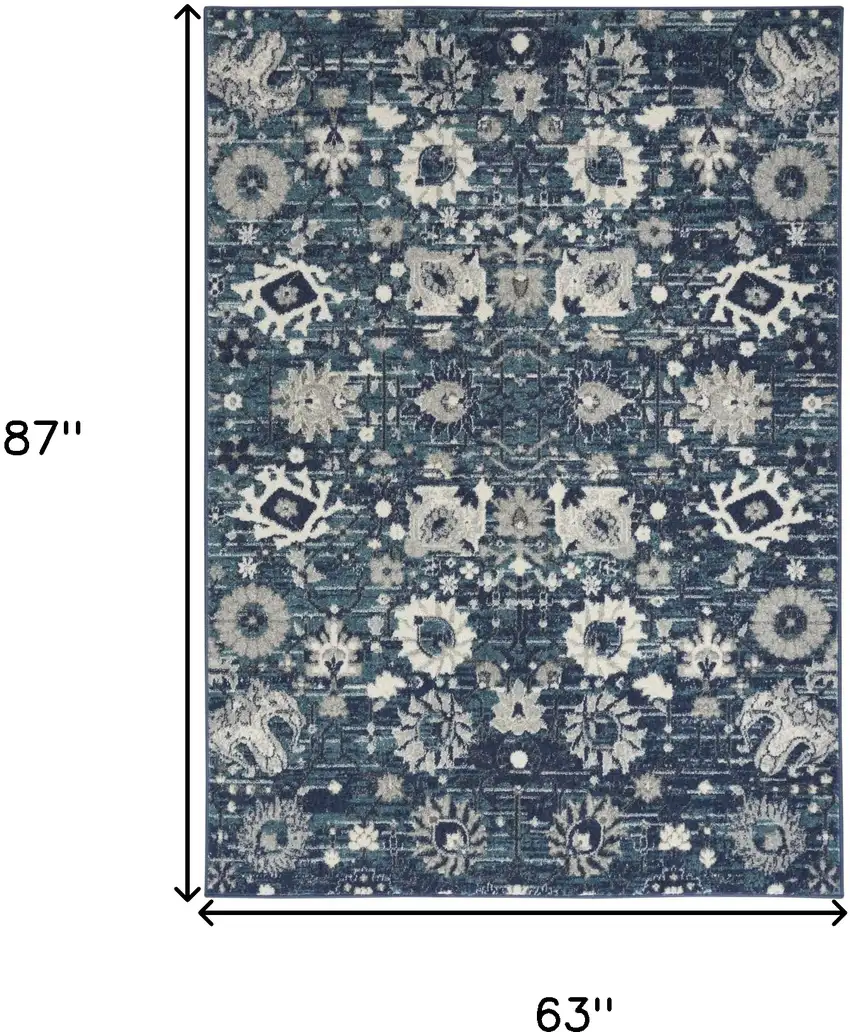 Navy Blue Floral Power Loom Distressed Area Rug Photo 8