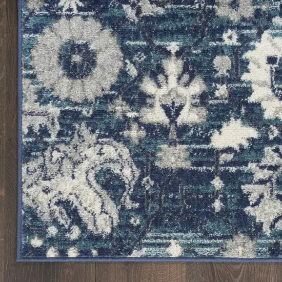 Navy Blue Floral Power Loom Distressed Area Rug Photo 8