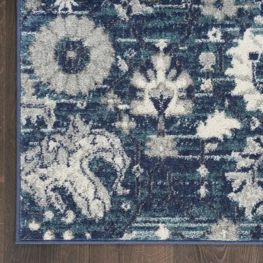 Navy Blue Floral Power Loom Distressed Area Rug Photo 8