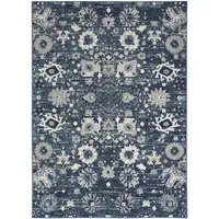 Photo of Navy Blue Floral Power Loom Distressed Area Rug