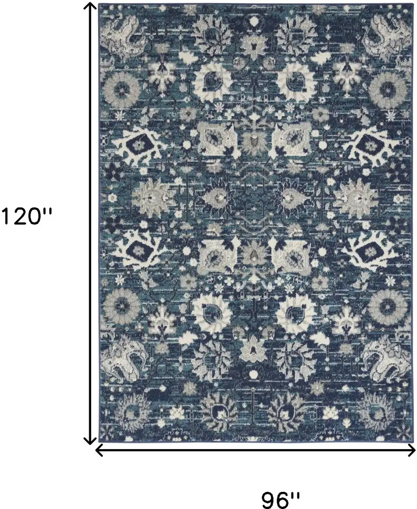 Navy Blue Floral Power Loom Distressed Area Rug Photo 8