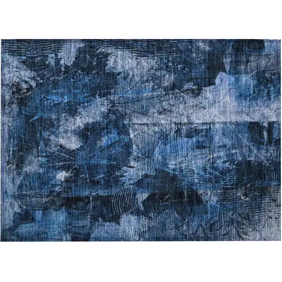 Navy Blue Floral Washable Non Skid Indoor Outdoor Area Rug Photo 5
