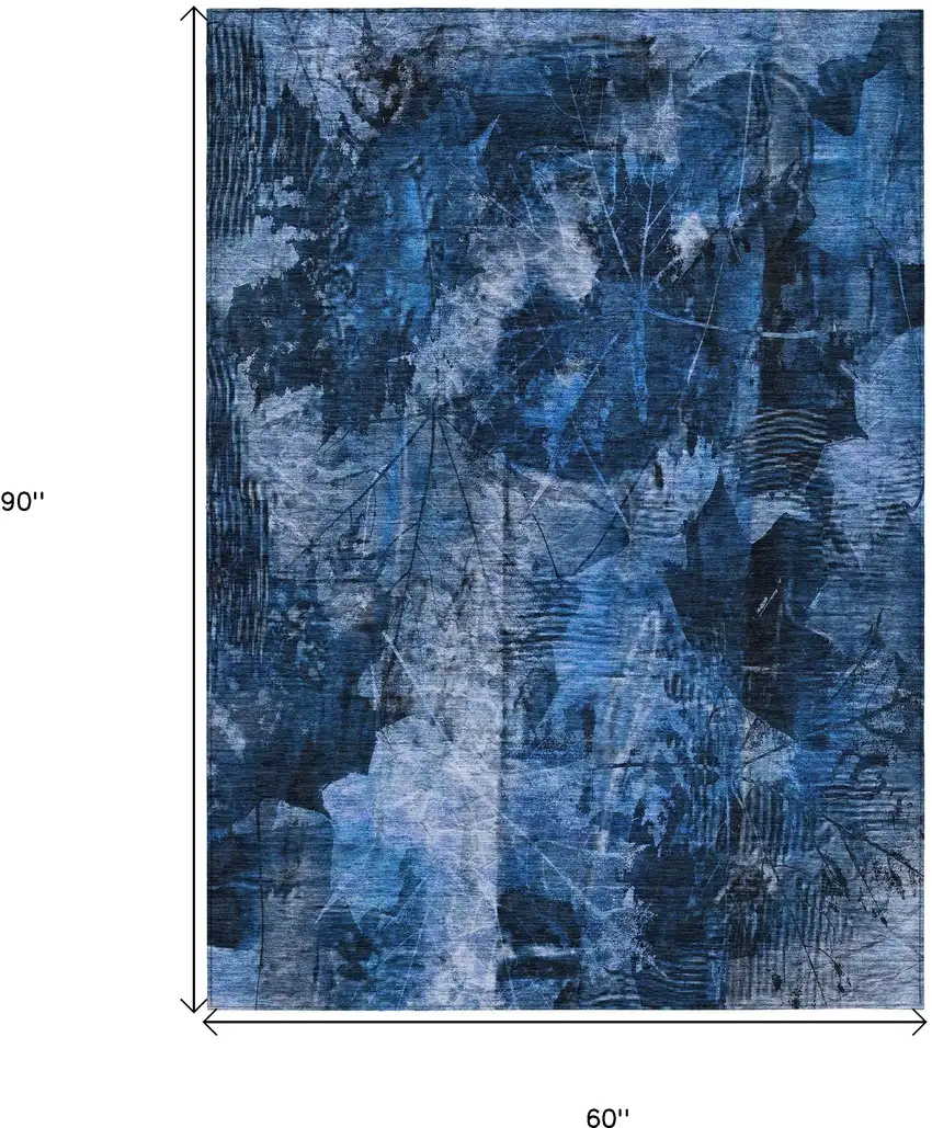 Navy Blue Floral Washable Non Skid Indoor Outdoor Area Rug Photo 3