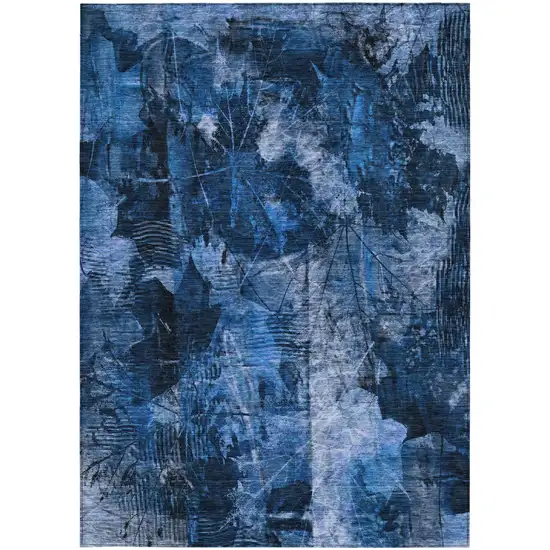 Navy Blue Floral Washable Non Skid Indoor Outdoor Area Rug Photo 4