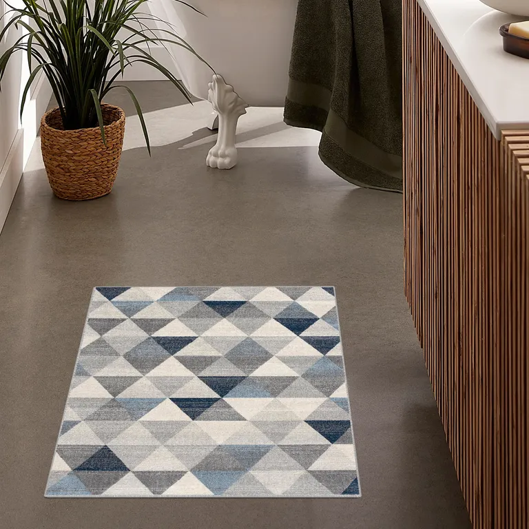 Navy Blue Geometric Diamond Area Rug Photo 2