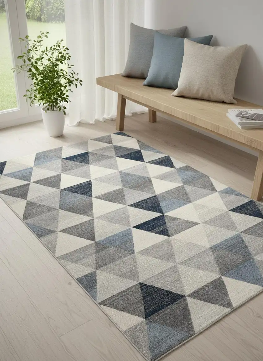 Navy Blue Geometric Diamond Area Rug Photo 1