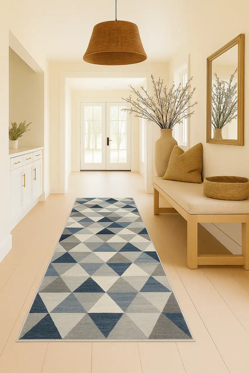 2' X 6' Navy Blue Geometric Diamond Area Rug Photo 7