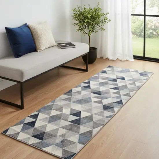 2' X 6' Navy Blue Geometric Diamond Area Rug Photo 1
