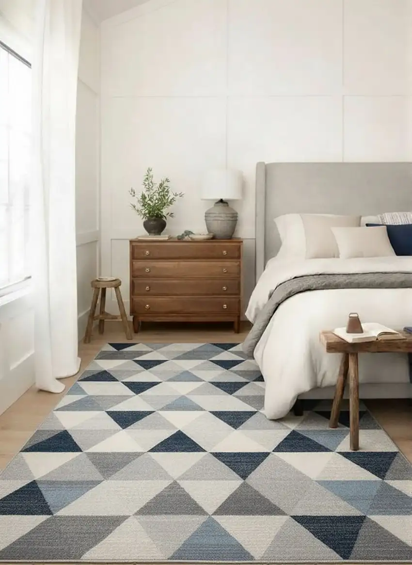 Navy Blue Geometric Diamond Area Rug Photo 6