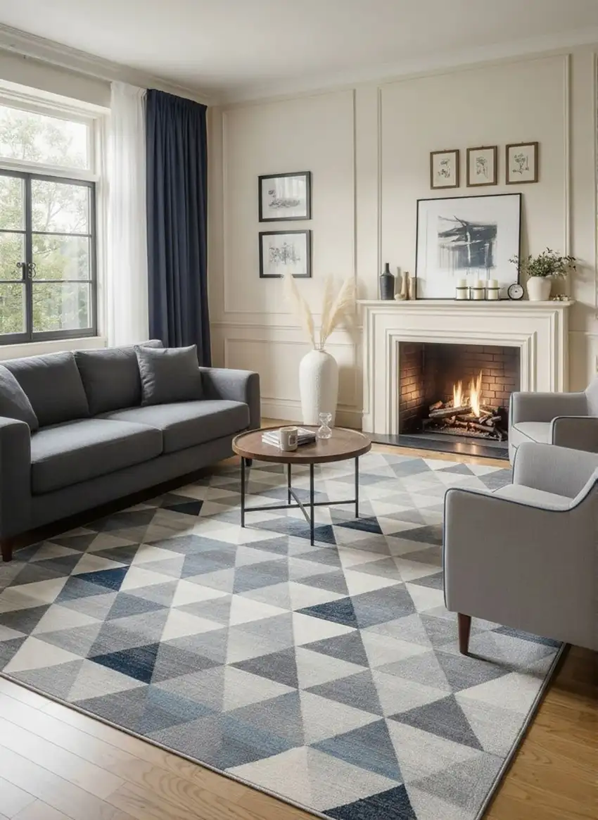 Navy Blue Geometric Diamond Area Rug Photo 3