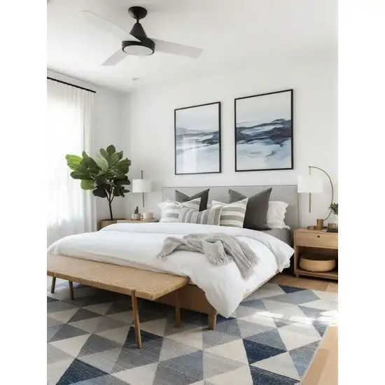 Navy Blue Geometric Diamond Area Rug Photo 4