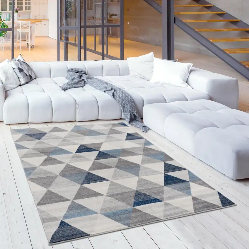 Navy Blue Geometric Diamond Area Rug Photo 2