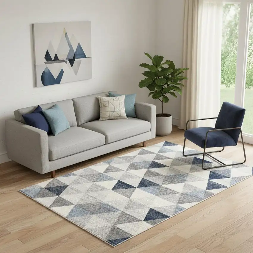 Navy Blue Geometric Diamond Area Rug Photo 1