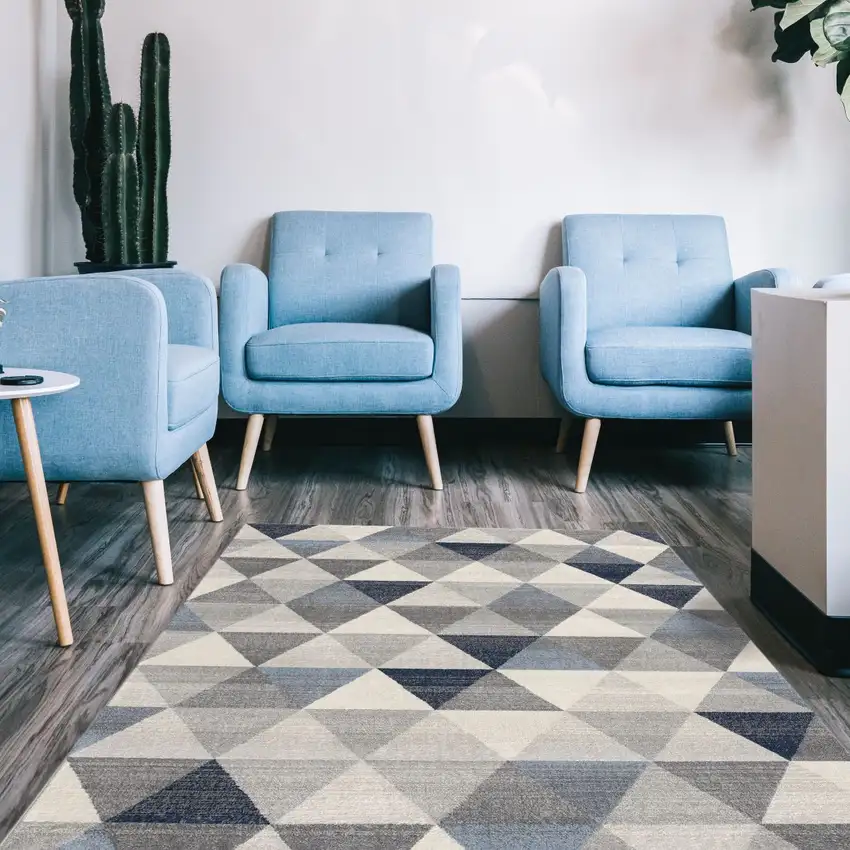 Navy Blue Geometric Diamond Area Rug Photo 9