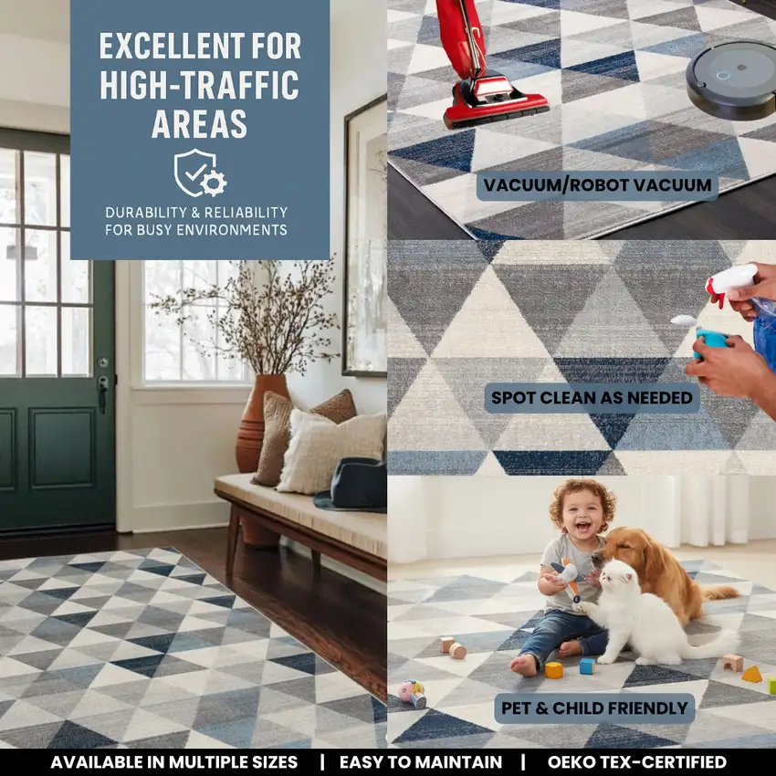 Navy Blue Geometric Diamond Area Rug Photo 8