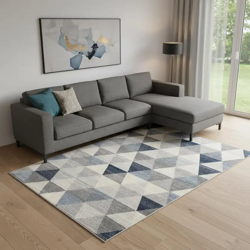 Navy Blue Geometric Diamond Area Rug Photo 1