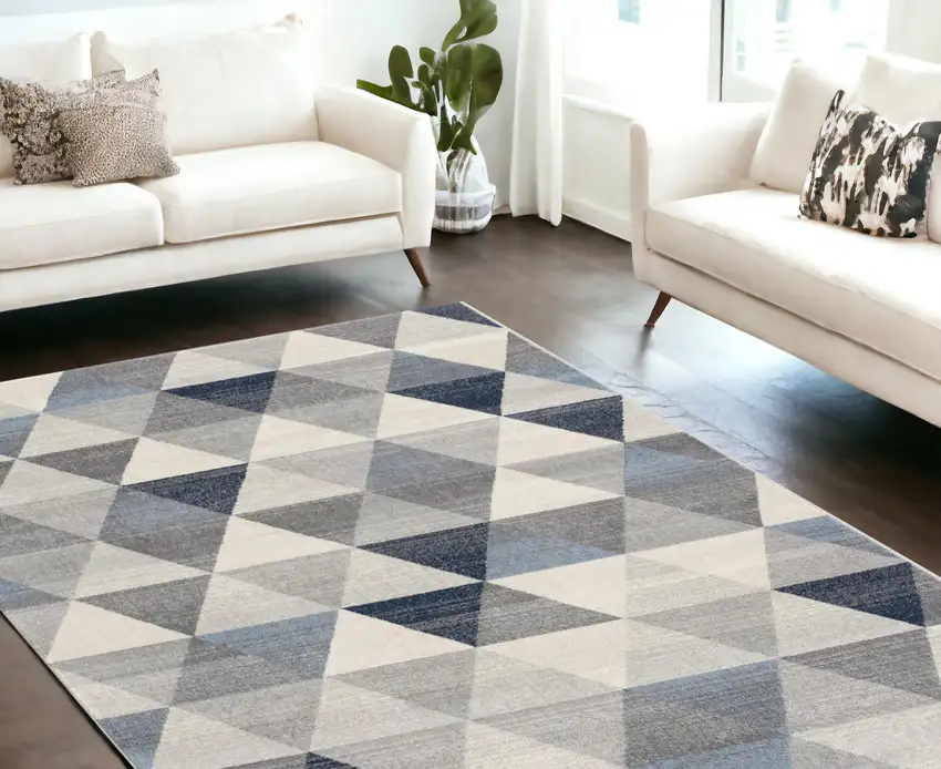 Navy Blue Geometric Diamond Area Rug Photo 2