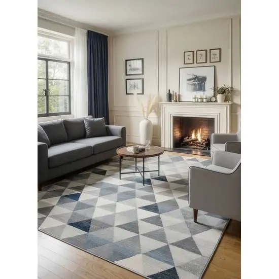 Navy Blue Geometric Diamond Area Rug Photo 2