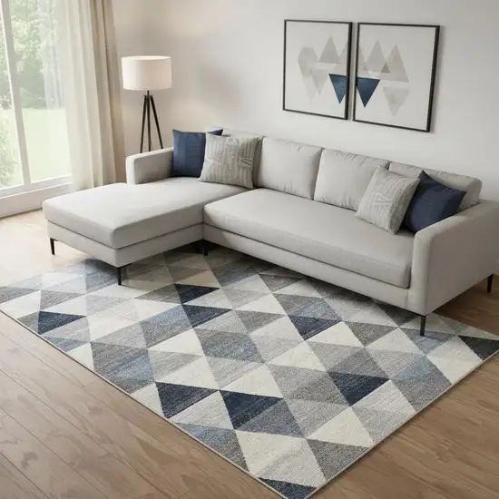 Navy Blue Geometric Diamond Area Rug Photo 1